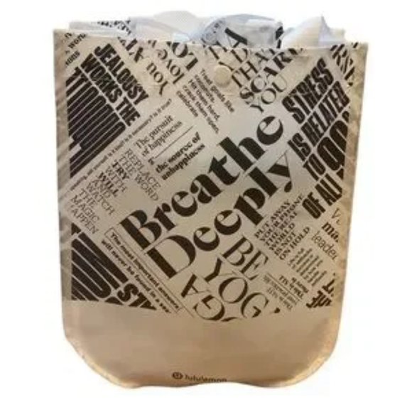Lululemon White Reusable Shopping/Gift Snap Closure Bag “Breathe Deeply” - Picture 3 of 5